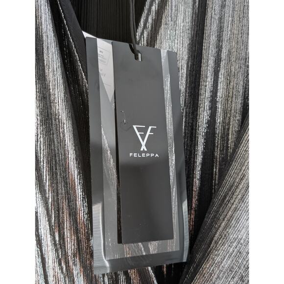 Feleppa Silver Mini Dress IT 38 US XS Tie Waist Metallic Italian Party Cocktail - Picture 5 of 9